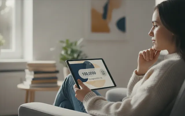 Frau prüft ihr Tagesgeldkonto auf dem Tablet